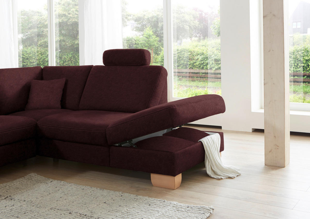 ECKSOFA in Mikrofaser Weinrot  - Wildeiche/Beige, Natur, Holz/Textil (286/236cm) - Voleo