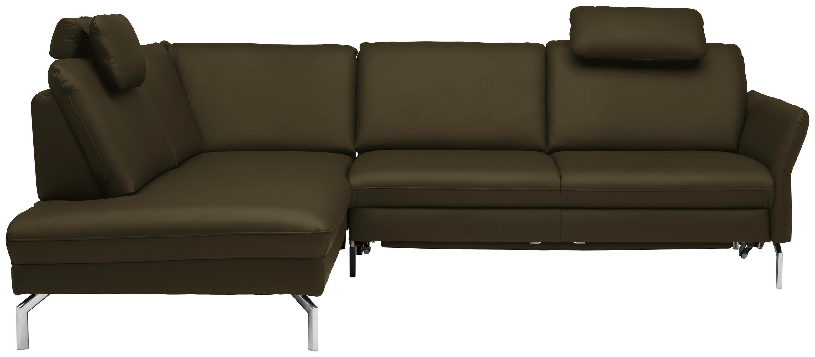ECKSOFA in Echtleder Dunkelgrün  - Dunkelgrün/Alufarben, Konventionell, Leder/Metall (220/284cm) - Beldomo Premium