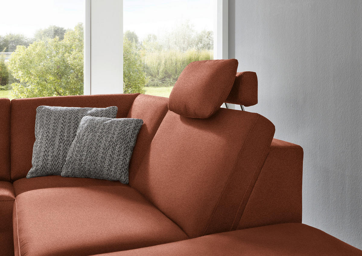 ECKSOFA in Mikrofaser Rotbraun  - Rotbraun/Alufarben, Design, Textil/Metall (275/242cm) - Dieter Knoll