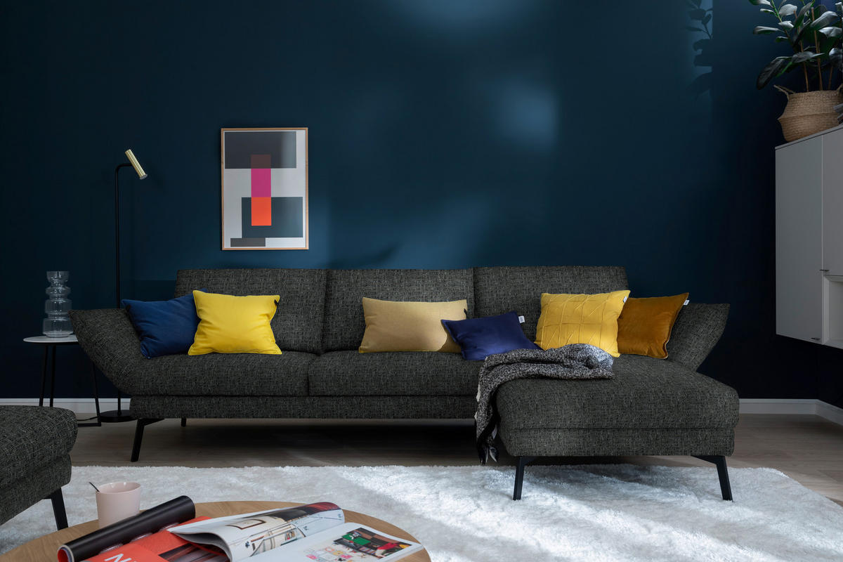 ECKSOFA in Flachgewebe Anthrazit  277/175 cm  - Anthrazit/Schwarz, Design, Textil/Metall (277/175cm) - Schöner Wohnen