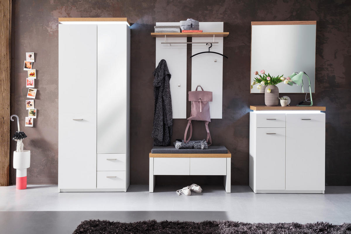 GARDEROBE 5-teilig 261/201/38 cm  - Weiss/Eichefarben, Natur, Glas/Holzwerkstoff (261/201/38cm)