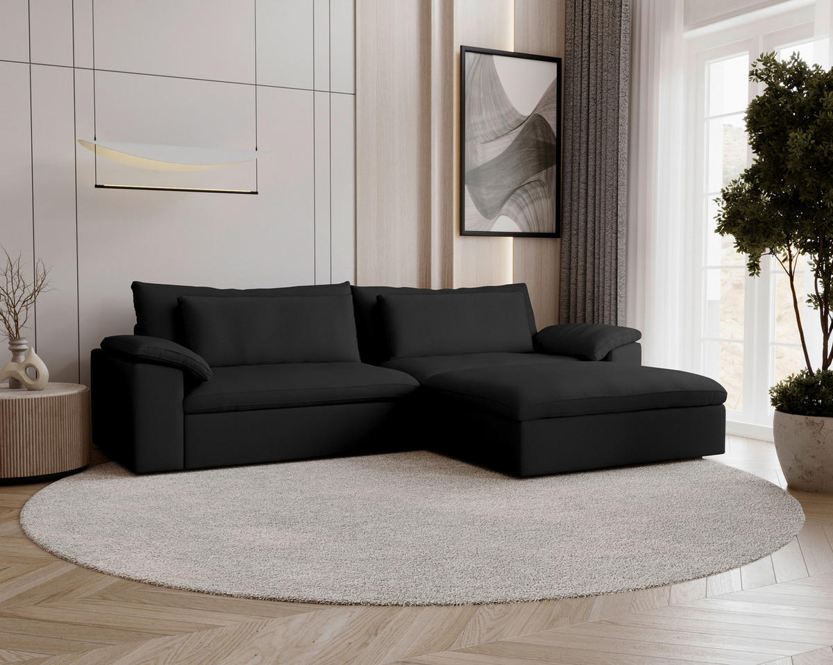 ECKSOFA  Chenille Schwarz  - Schwarz, Modern, Kunststoff/Textil (306/198cm) - Carryhome