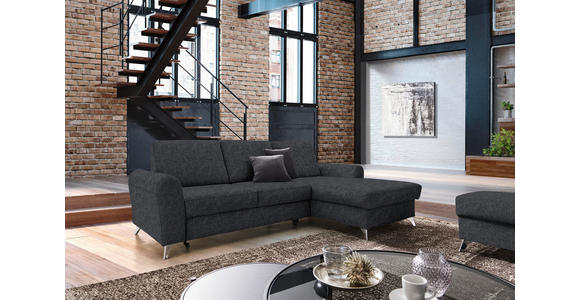 ECKSOFA in Flachgewebe Dunkelgrau  - Dunkelgrau/Silberfarben, Design, Textil/Metall (244/167cm) - Cantus