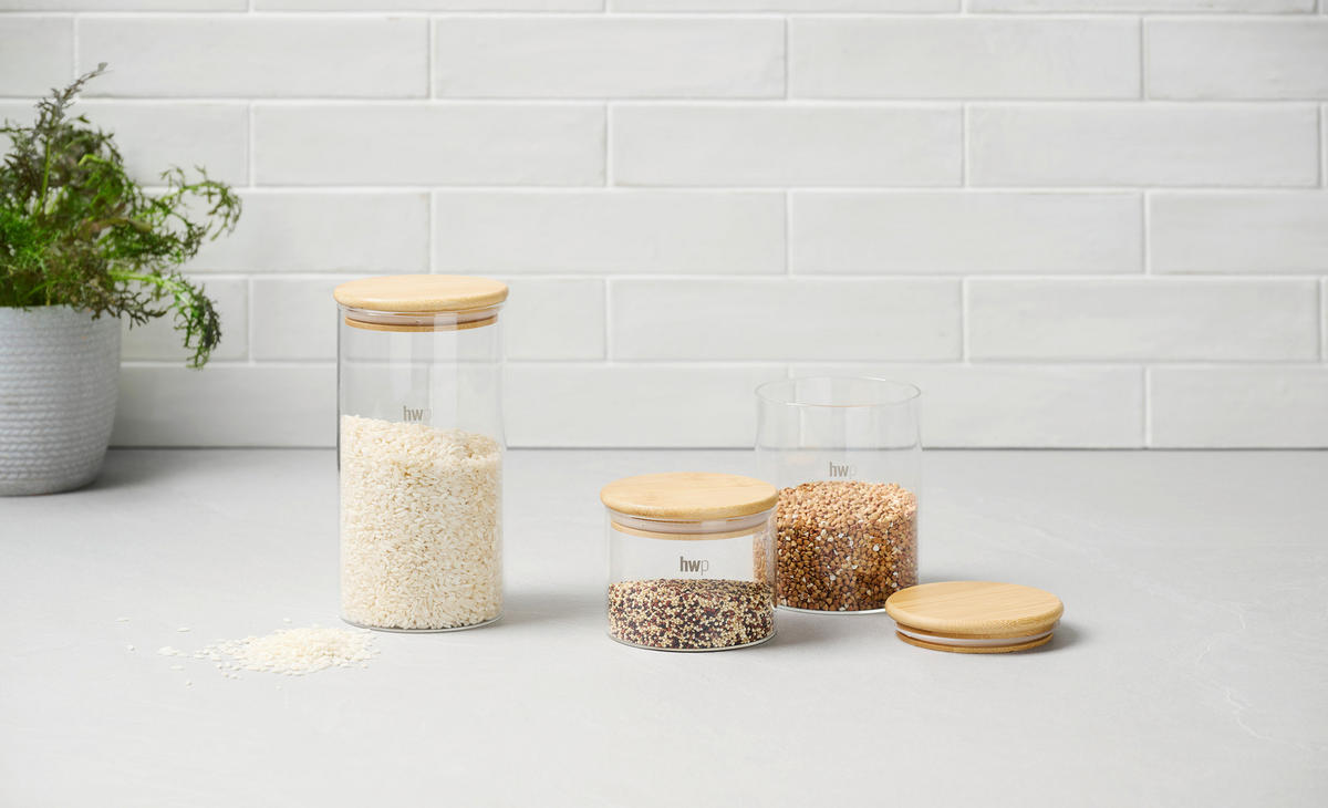 SADA DÓZ NA POTRAVINY - číra/prírodná farba, Design, drevo/sklo - Homeware Profession.