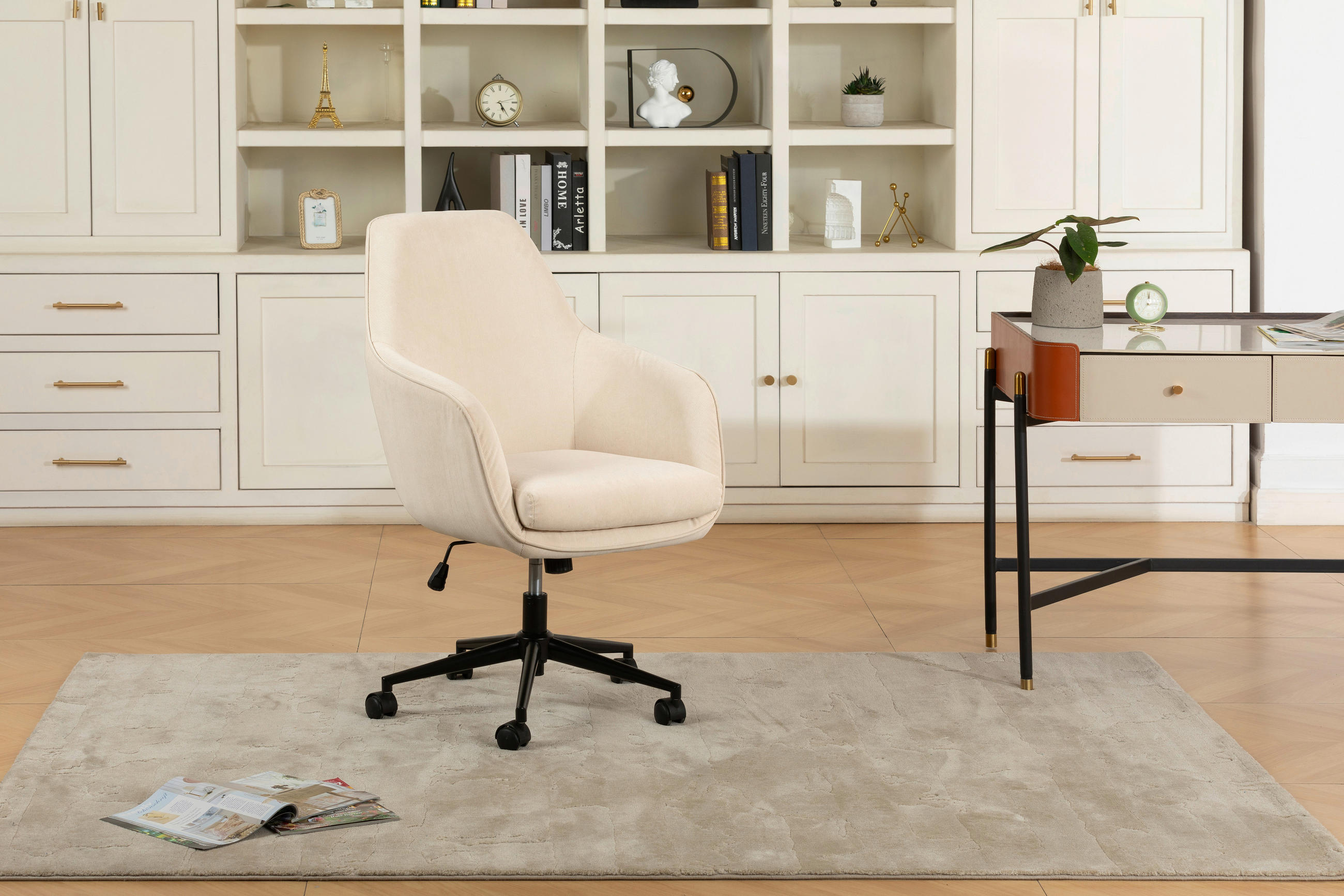 DREHSTUHL Cord Beige  - Beige/Schwarz, LIFESTYLE, Kunststoff/Textil (63/93-98/71cm) - Livetastic