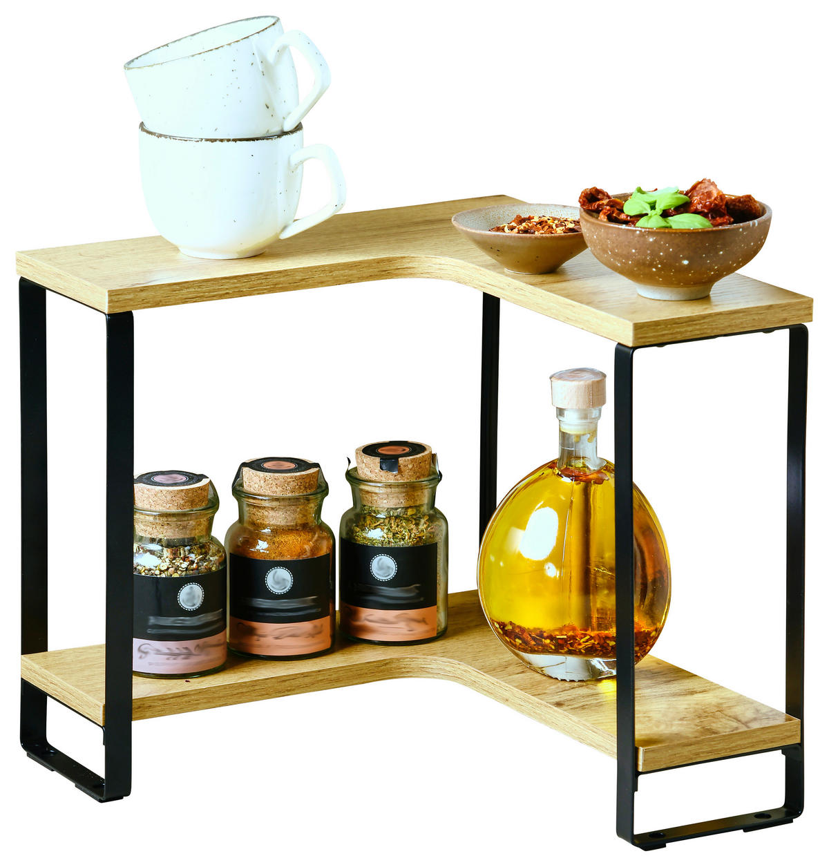 ECKREGAL in Schwarz, Eichefarben  - Eichefarben/Schwarz, KONVENTIONELL, Holzwerkstoff (30/30cm) - Kesper