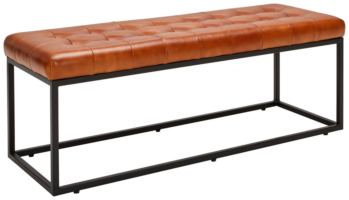 HOCKERBANK 120/44/44 cm Echtleder Braun, Schwarz  - Schwarz/Braun, LIFESTYLE, Leder/Metall (120/44/44cm) - Livetastic