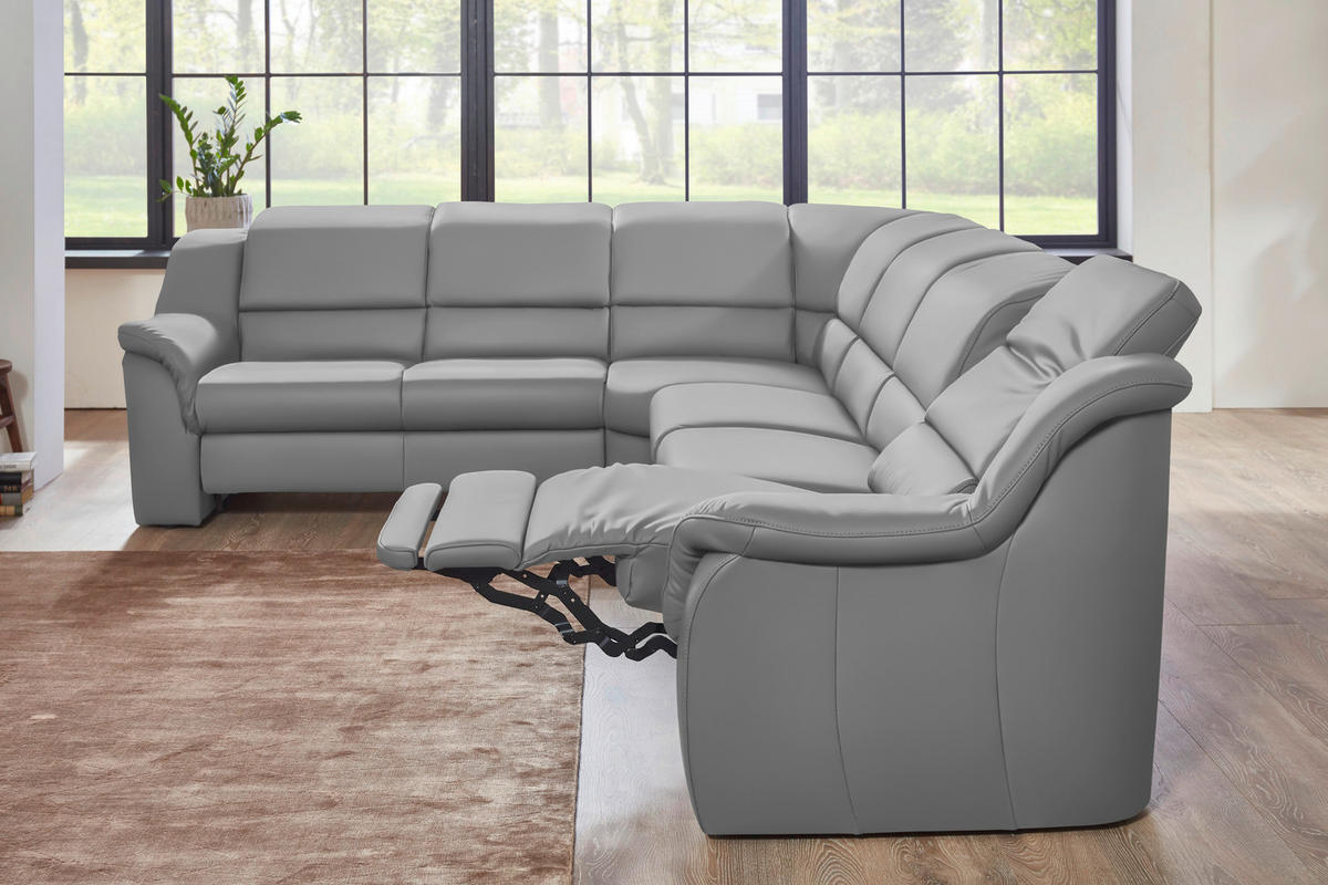 ECKSOFA  in Echtleder Hellgrau  260/324 cm  - Hellgrau/Schwarz, KONVENTIONELL, Leder/Kunststoff (260/324cm) - Cantus