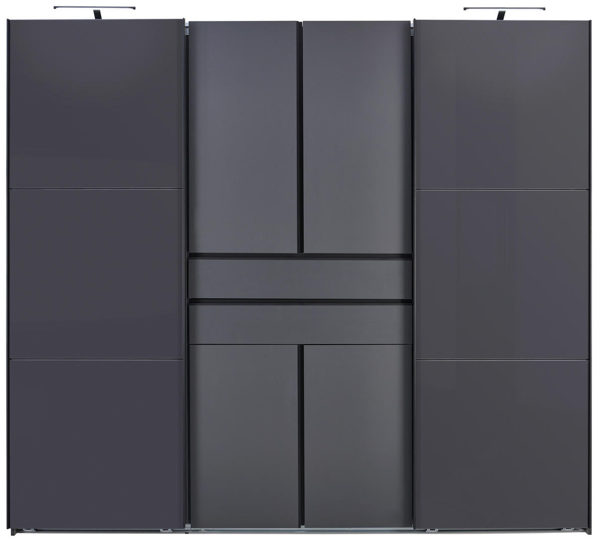 KLEIDERSCHRANK Graphitfarben, Grau  - Schwarz/Graphitfarben, Design, Glas/Holzwerkstoff (250/216/65cm) - Stylife