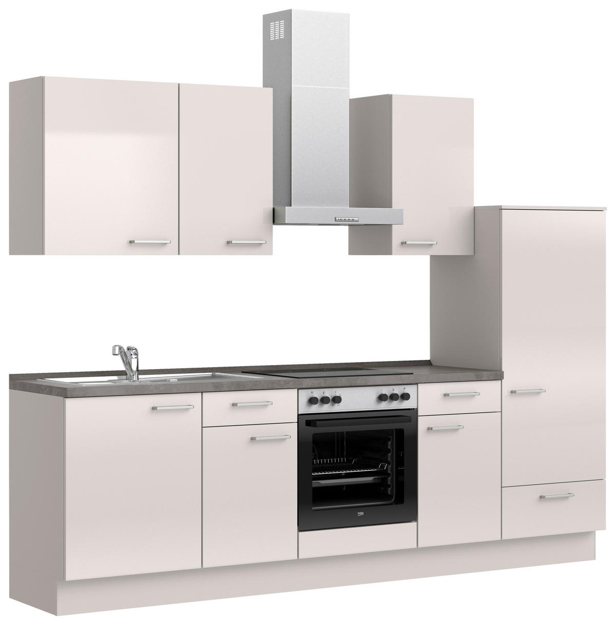 KÜCHENBLOCK 270 cm   in Schieferfarben, Hellgrau  - Schieferfarben/Edelstahlfarben, MODERN, Holzwerkstoff/Metall (270cm) - Nobilia