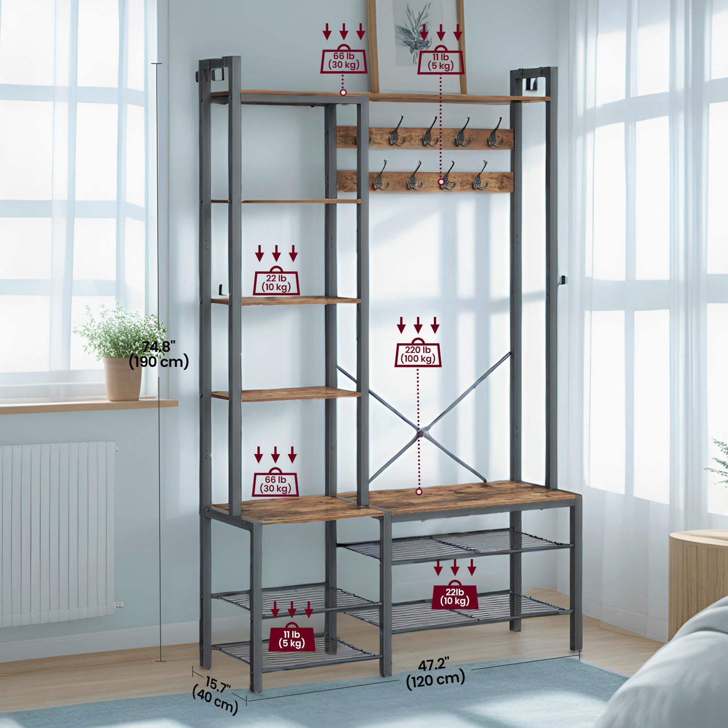 GARDEROBE  in 120/190/40 cm  - Dunkelbraun/Schwarz, Trend, Holzwerkstoff/Metall (120/190/40cm) - MID.YOU