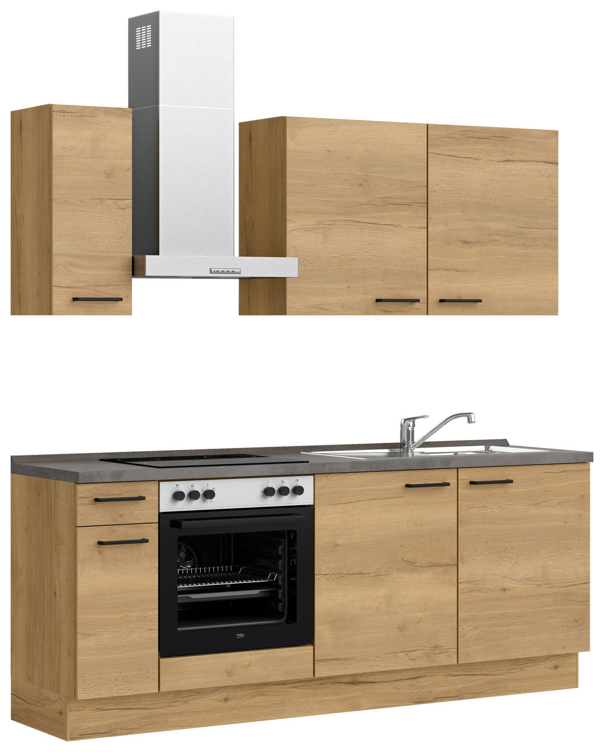 KÜCHENBLOCK 210 cm   in Eichefarben, Schieferfarben  - Schieferfarben/Eichefarben, MODERN, Holzwerkstoff/Metall (210cm) - Nobilia