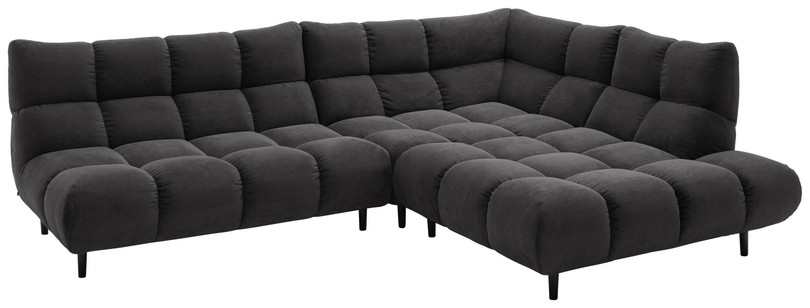 ECKSOFA Ottomane rechts, Eckteil  Mokka Feincord  - Schwarz/Mokka, Design, Holz/Textil (288/215cm) - Pure Home Lifestyle