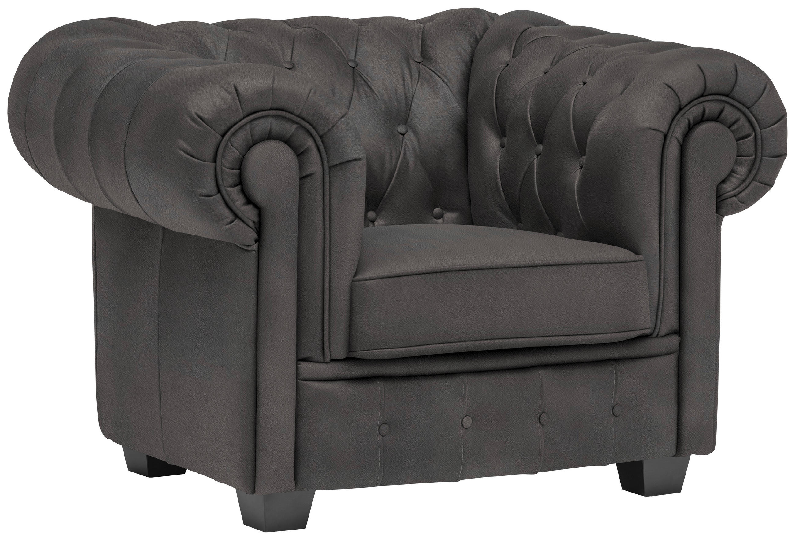 CHESTERFIELD-SESSEL in Lederlook Dunkelgrau  - Wengefarben/Dunkelgrau, Lifestyle, Holz/Textil (115/76,5/96cm) - Landscape