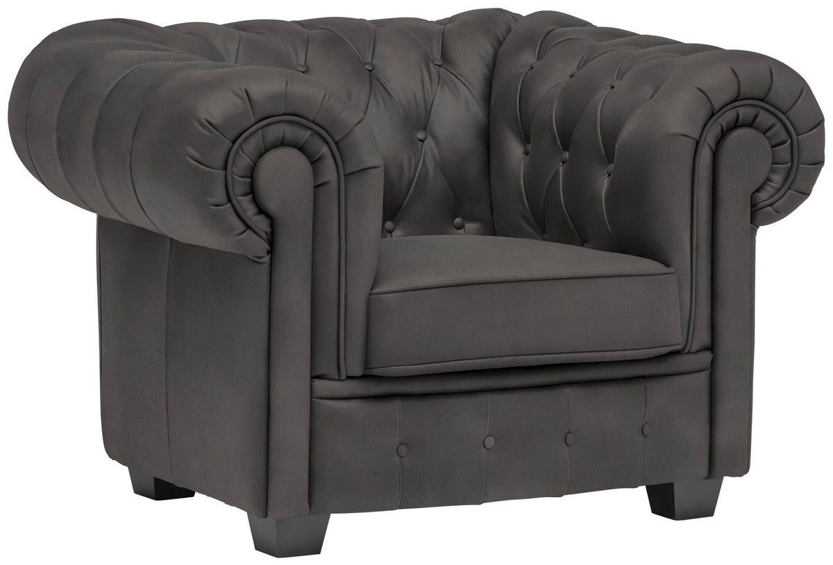 CHESTERFIELD-SESSEL in Lederlook Dunkelgrau  - Wengefarben/Dunkelgrau, Lifestyle, Holz/Textil (115/76,5/96cm) - Landscape