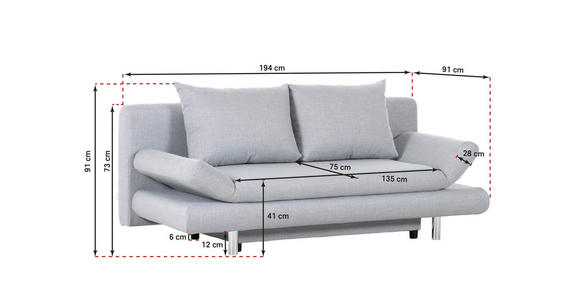 SCHLAFSOFA Flachgewebe Hellblau - Chromfarben/Schwarz, Design, Kunststoff/Textil (194/73/91cm) - Xora