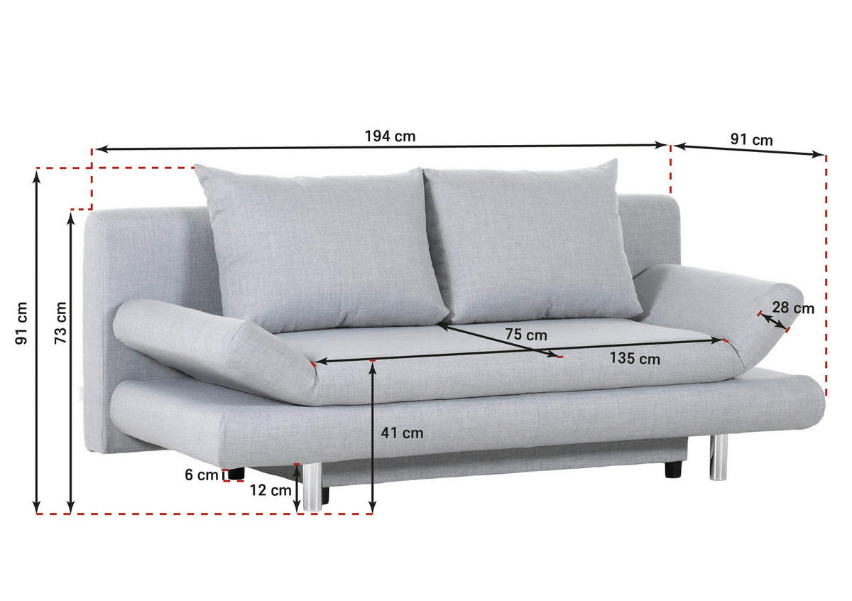 SCHLAFSOFA Armteil verstellbar Mikrofaser Rot  - Chromfarben/Rot, Design, Textil (194/73/91cm) - Xora