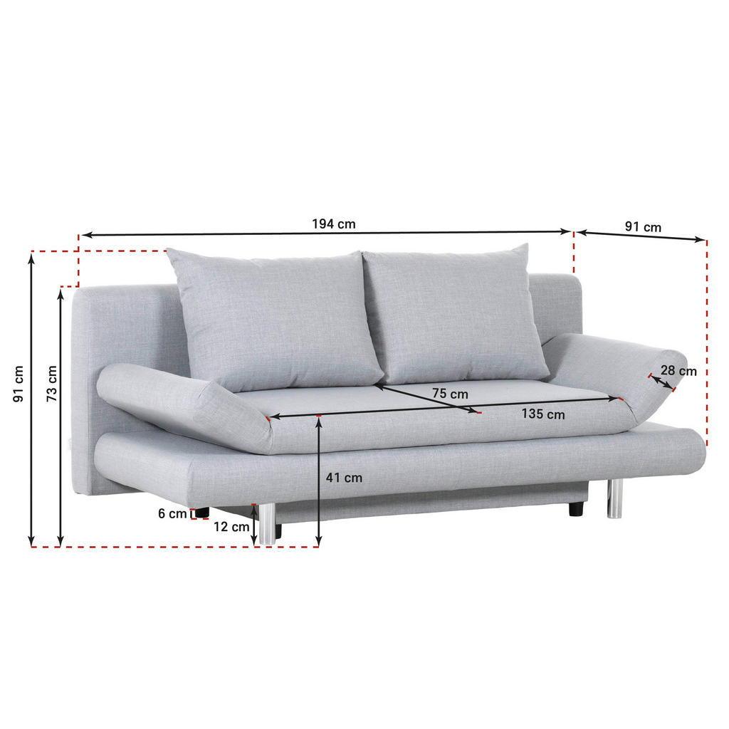 Thumbnail - Xora Schlafsofa Sorini, Dunkelgrau, Textil, Uni, 2-Sitzer, Füllung: Schaumstoff, 194x73x91 cm, Stoffauswahl, Wohnzimmer,...