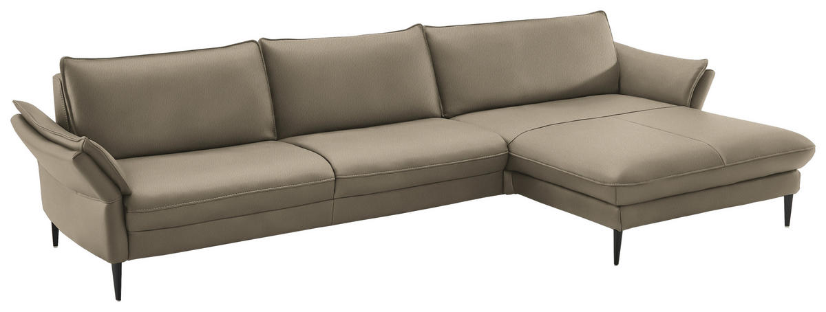 ECKSOFA in Echtleder Greige  - Greige/Schwarz, Design, Leder/Metall (334/172cm) - Hukla