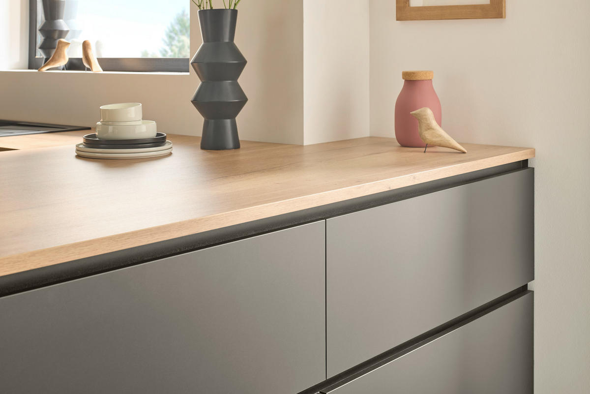 EINBAUKÜCHE   - Taupe/Eichefarben, Design, Holzwerkstoff - Celina