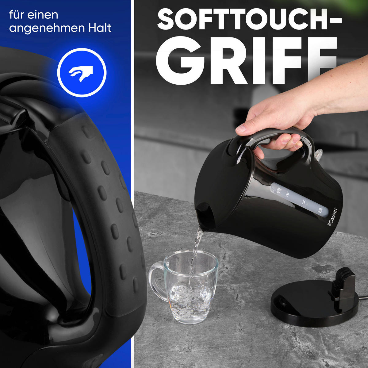 WASSERKOCHER 1,7 L  - Schwarz, Basics, Kunststoff (13,4/25,0/21,7cm) - Bomann