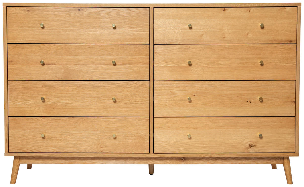 KOMMODE , 160/99/40 cm, 8 Schublade(n)  - Messingfarben/Naturfarben, Design, Holz/Holzwerkstoff (160/99/40cm) - Livetastic