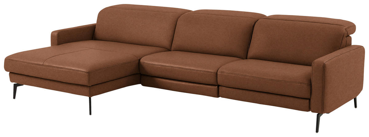 ECKSOFA  Echtleder Cognac  - Cognac/Schwarz, Design, Leder/Metall (179/323cm) - Dieter Knoll