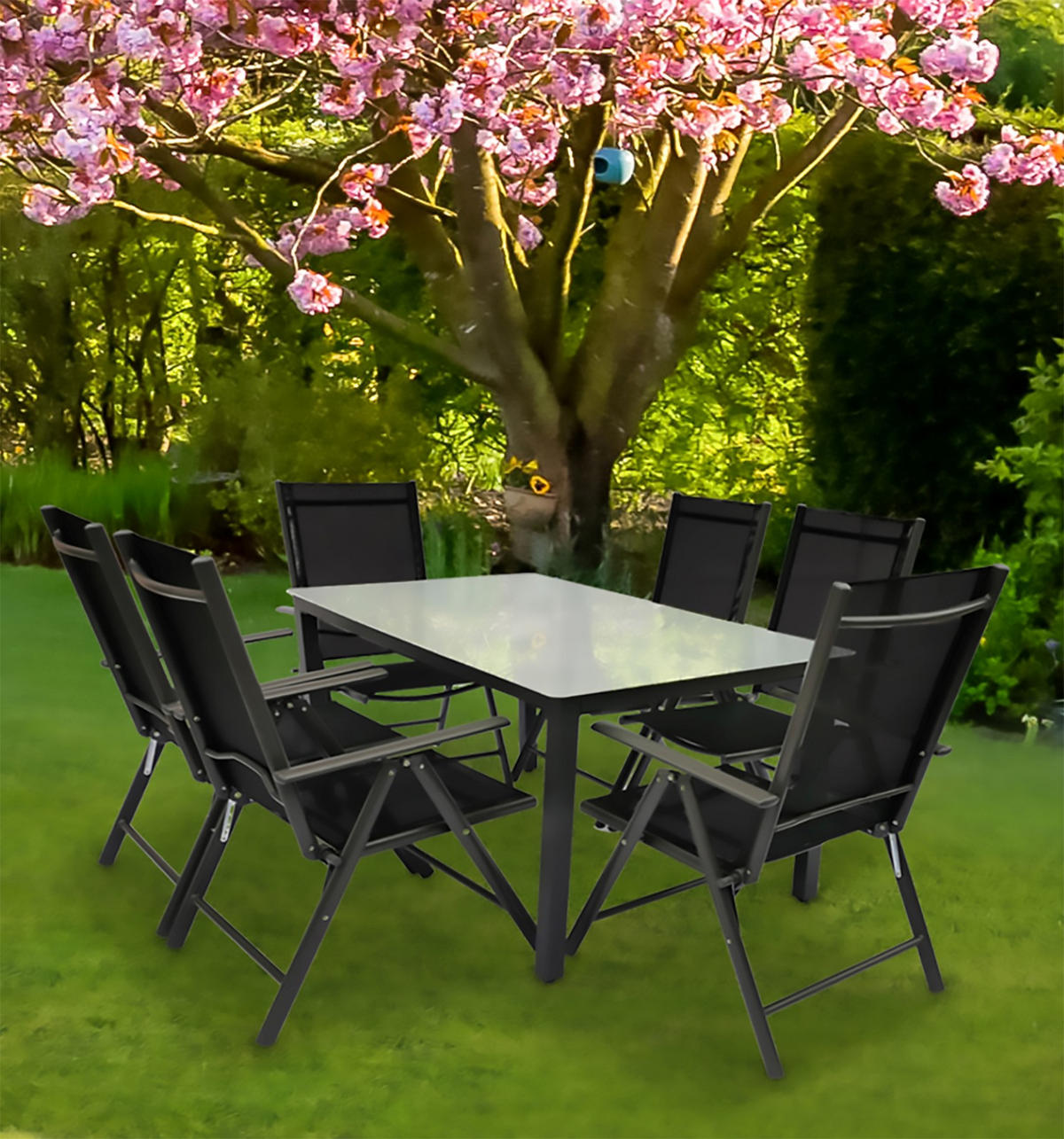 GARTENTISCHGRUPPE   - Anthrazit, Basics, Glas/Textil - Gardenson