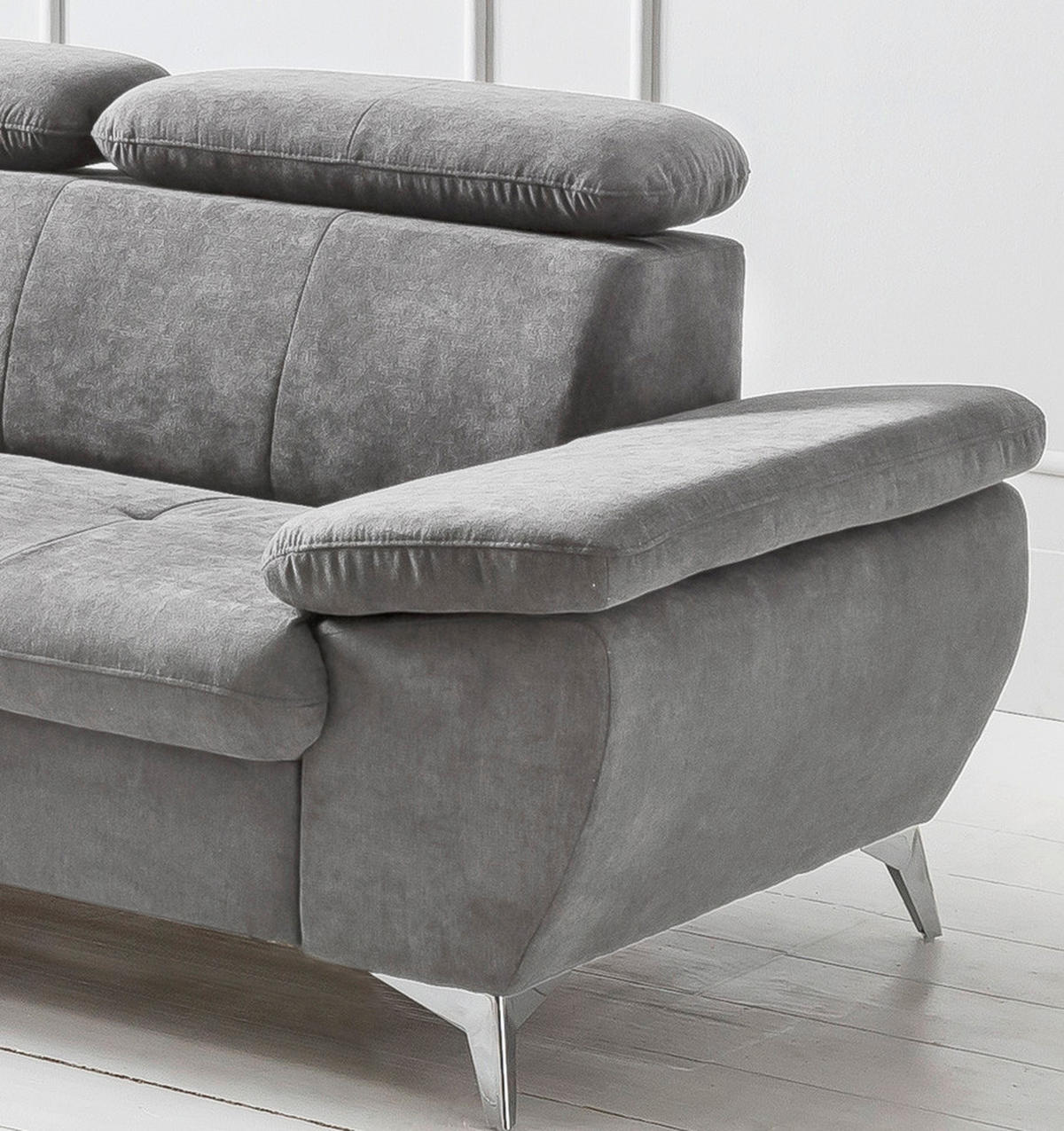 ECKSOFA in Mikrofaser Hellgrau  - Chromfarben/Hellgrau, Konventionell, Textil/Metall (209/256cm) - Livetastic