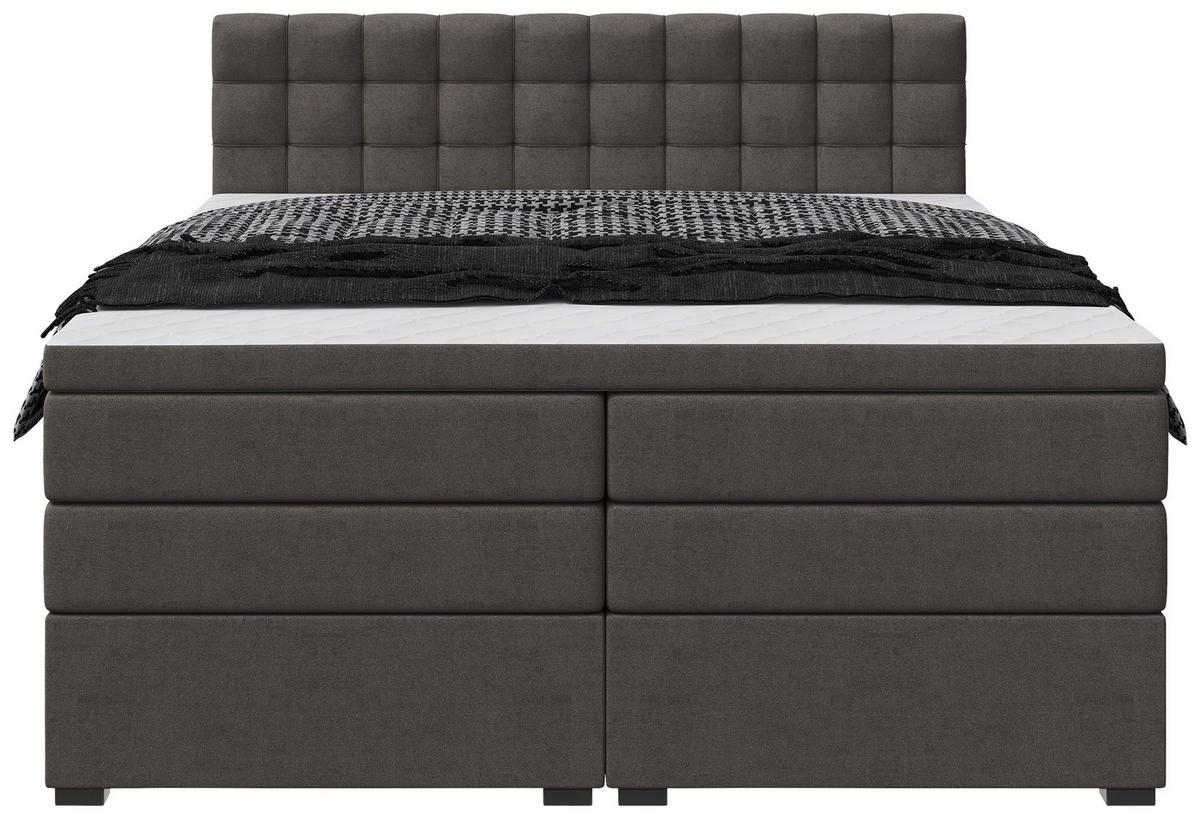 BOXSPRINGBETT 160/200 cm,  in Dunkelgrau, Bettkasten, Topper, Matratzen, H3 = fest  - Dunkelgrau/Schwarz, KONVENTIONELL, Kunststoff/Textil (160/200cm) - Boxxx