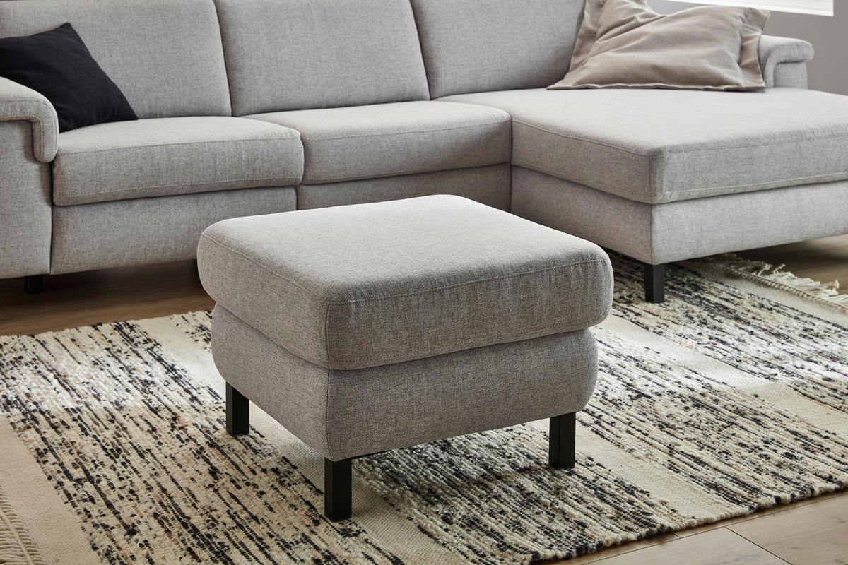 HOCKER Flachgewebe Hellgrau  - Hellgrau/Schwarz, KONVENTIONELL, Textil/Metall (69/47/69cm) - Pure Home Comfort