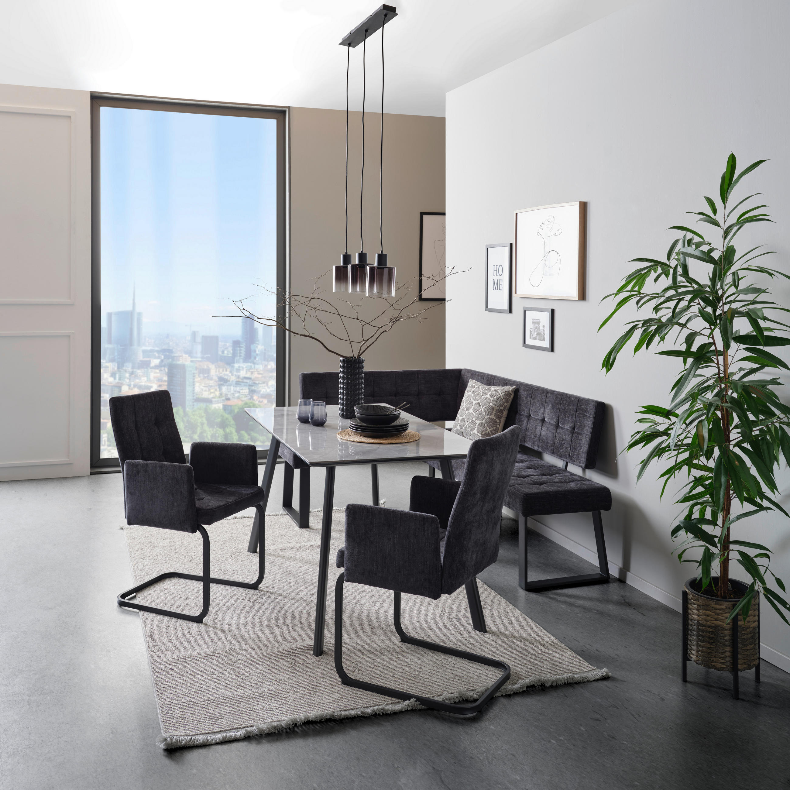 ECKBANK 134/185 cm Webstoff Dunkelgrau   - Dunkelgrau/Schwarz, MODERN, Textil/Metall (134/185cm) - MID.YOU