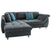 ECKSOFA in Mikrofaser Anthrazit, Blau  - Chromfarben/Blau, Design, Kunststoff/Textil (190/250cm) - Livetastic