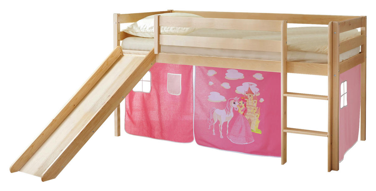 SPIELBETT Kiefer massiv 90/200 cm Kieferfarben, Pink  - Pink/Kieferfarben, Natur, Holz (90/200cm) - MID.YOU