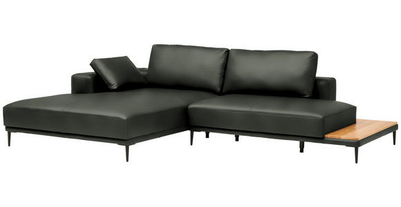 ECKSOFA  in Echtleder Anthrazit  201/304 cm  - Anthrazit/Schwarz, Design, Leder/Metall (201/304cm) - Belluti