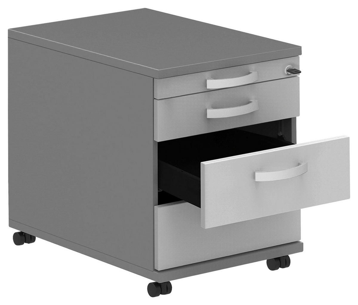 ROLLCONTAINER Anthrazit, Hellgrau  - Anthrazit/Hellgrau, KONVENTIONELL, Holzwerkstoff/Metall (42,7/54,4/60cm) - Moderano