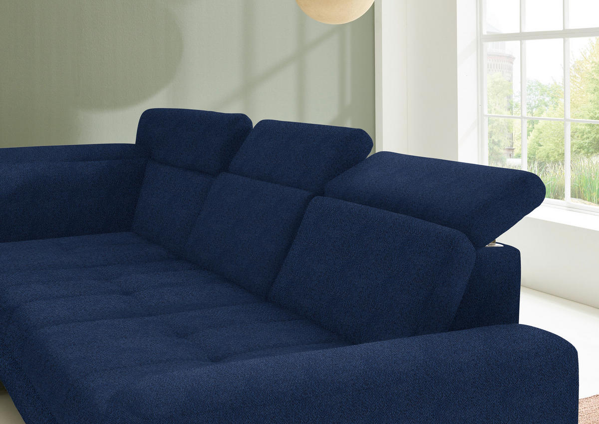 ECKSOFA in Chenille Dunkelblau  - Schwarz/Dunkelblau, Design, Textil/Metall (220/310cm) - Beldomo Style