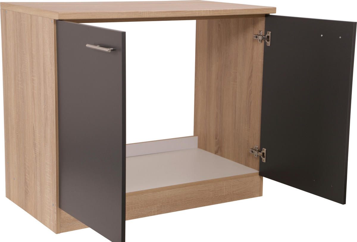 SPÜLENUNTERSCHRANK 100/84,8/60 cm  in Grau, Eichefarben  - Eichefarben/Silberfarben, Basics, Holzwerkstoff/Metall (100/84,8/60cm) - Respekta