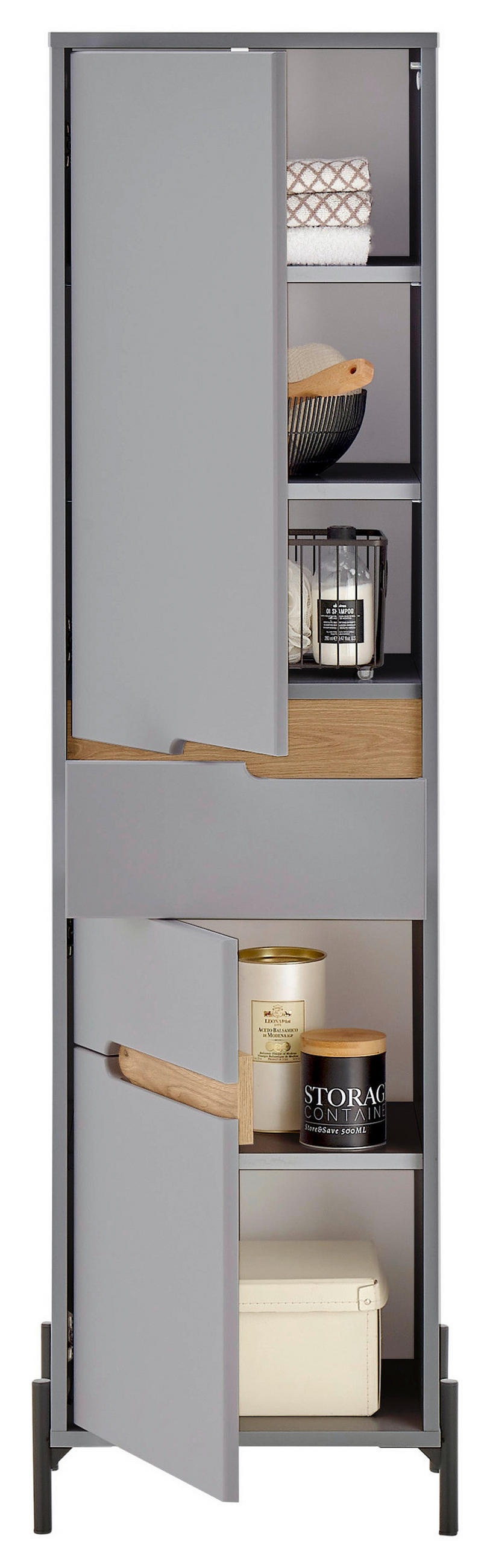 HOCHSCHRANK 40/155/35 cm  - Eichefarben/Hellgrau, Basics, Holzwerkstoff/Metall (40/155/35cm) - MID.YOU