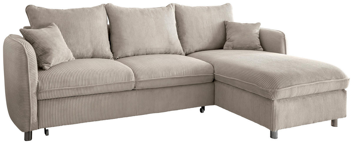 ECKSCHLAFSOFA in Cord Beige  - Chromfarben/Beige, Modern, Textil/Metall (254/160cm) - Livetastic
