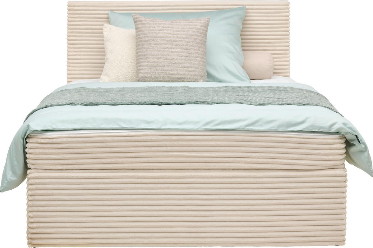 BOXBETT 140/200 cm,  in Beige, H3 + H3 = fest  - Beige, MODERN, Holz/Textil (140/200cm) - MID.YOU