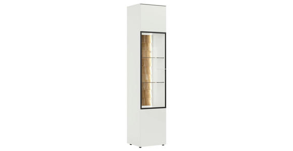 VITRINE  in massiv Eiche Weiß, Eichefarben - Eichefarben/Weiß, Design, Glas/Holz (45/215/42cm) - Moderano