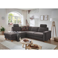ECKSOFA 213/236 cm  in Flachgewebe Dunkelgrau Stauraum, Kopfstütze, Liegefläche im Originalstoff  213/236 cm  - Eichefarben/Dunkelgrau, KONVENTIONELL, Holz/Textil (213/236cm) - Sit & More