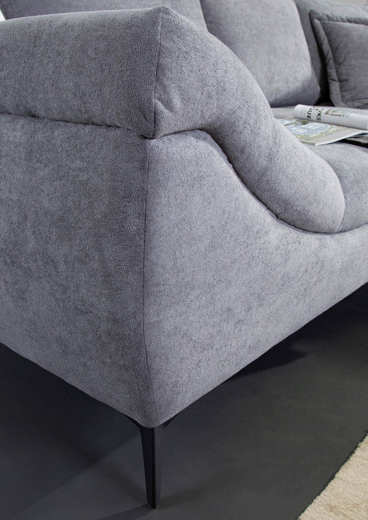 ECKSOFA Grau Flachgewebe  - Schwarz/Grau, Design, Textil/Metall (307/224cm) - Stylife