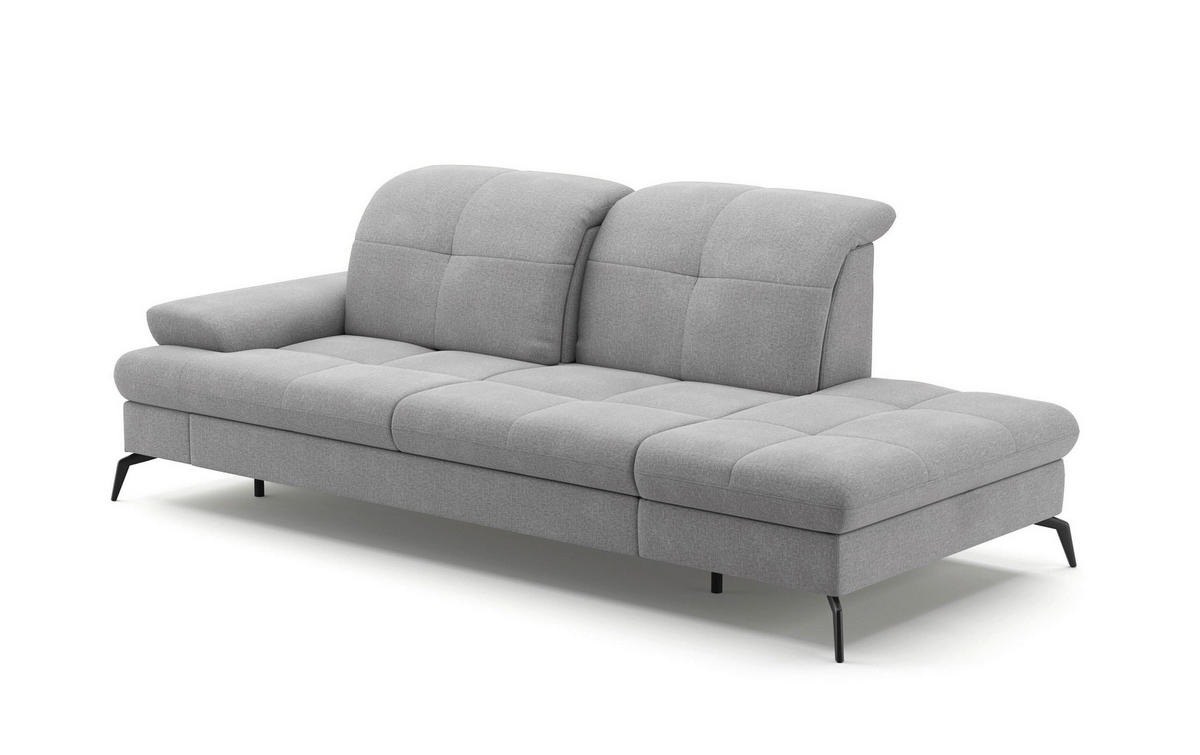 RÉCAMIERE in Flachgewebe Hellgrau  - Hellgrau/Schwarz, Konventionell, Textil/Metall (231/90/122cm) - Sit & More