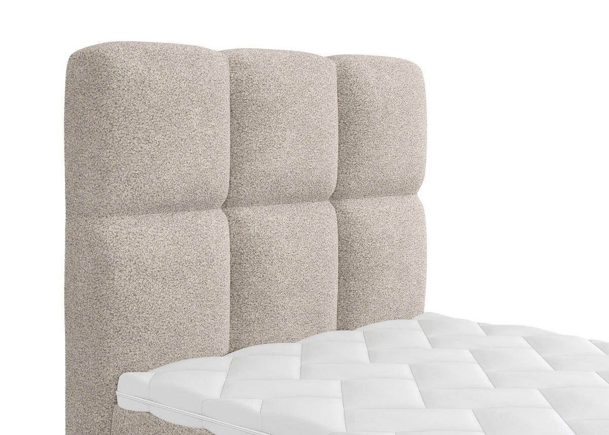 BOXBETT 120/200 cm,  in Taupe, gepolstertes Kopfteil, Bettkasten, Topper, H3 = fest  - Taupe/Schwarz, Design, Holzwerkstoff/Kunststoff (120/200cm) - Xora