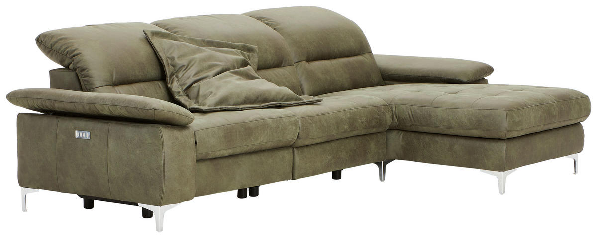 ECKSOFA in Mikrofaser Olivgrün  - Chromfarben/Olivgrün, Design, Textil/Metall (280/184cm) - Pure Home Comfort