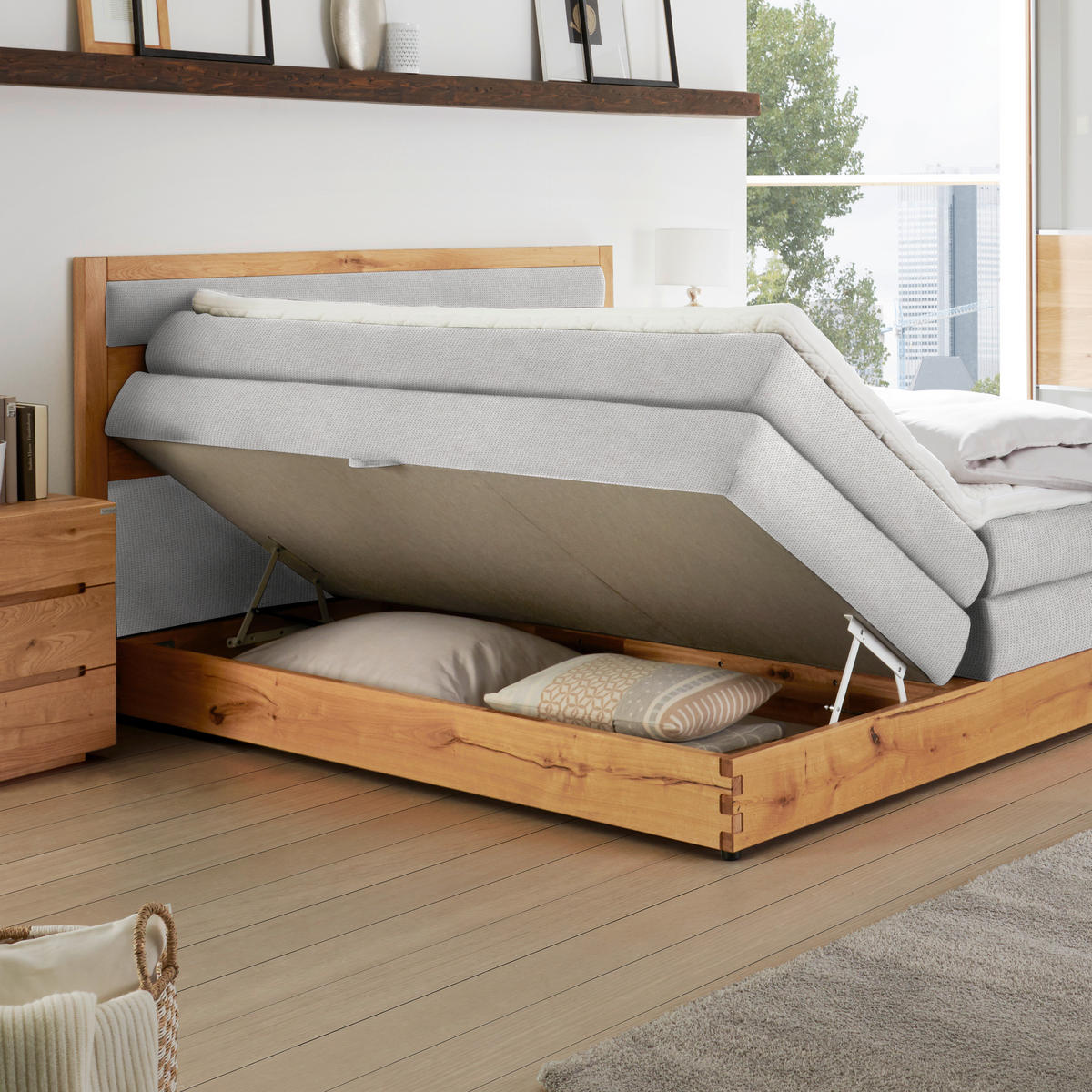 BOXSPRINGBETT 140/200 cm  in Silberfarben, Eichefarben  - Eichefarben/Silberfarben, KONVENTIONELL, Holz/Holzwerkstoff (140/200cm) - Valnatura