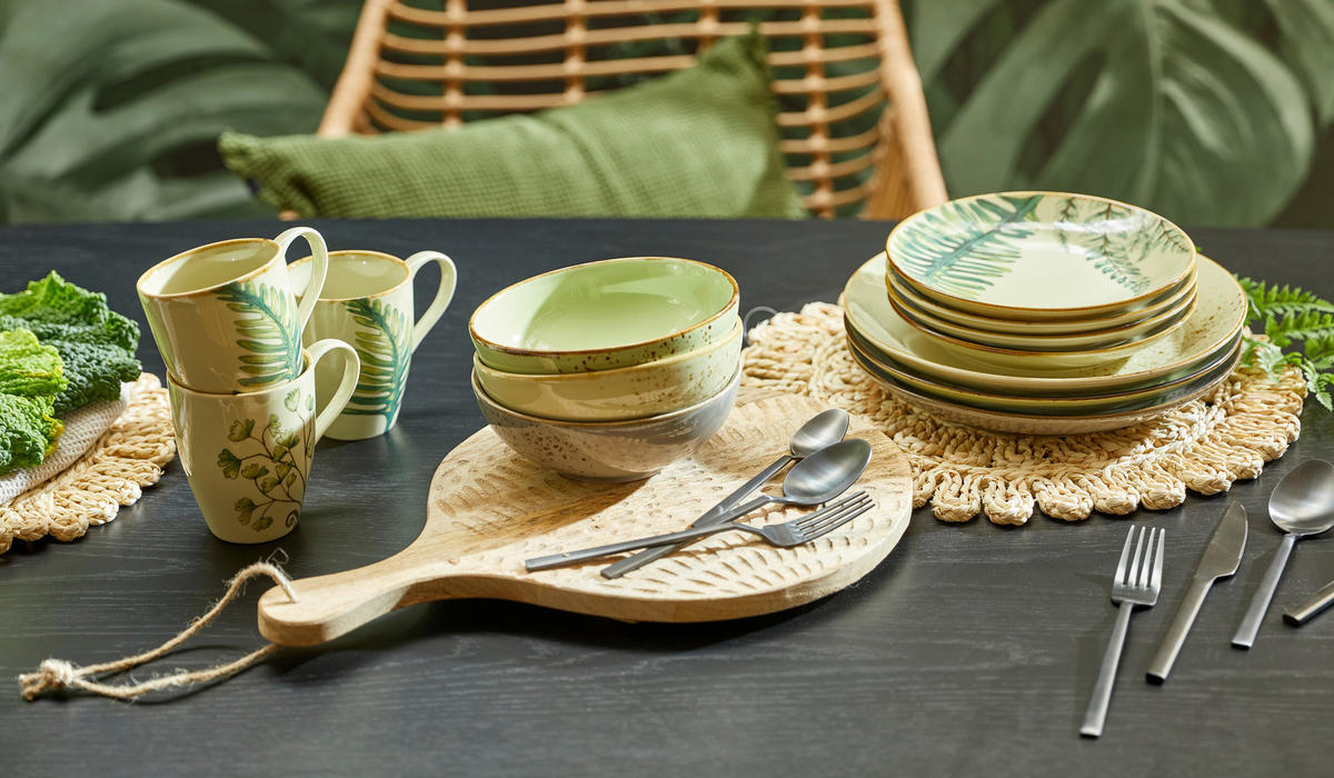KOMPLETT SERVIS Botanica 16 delar  - grön/petrol, Klassisk, keramik - Creatable