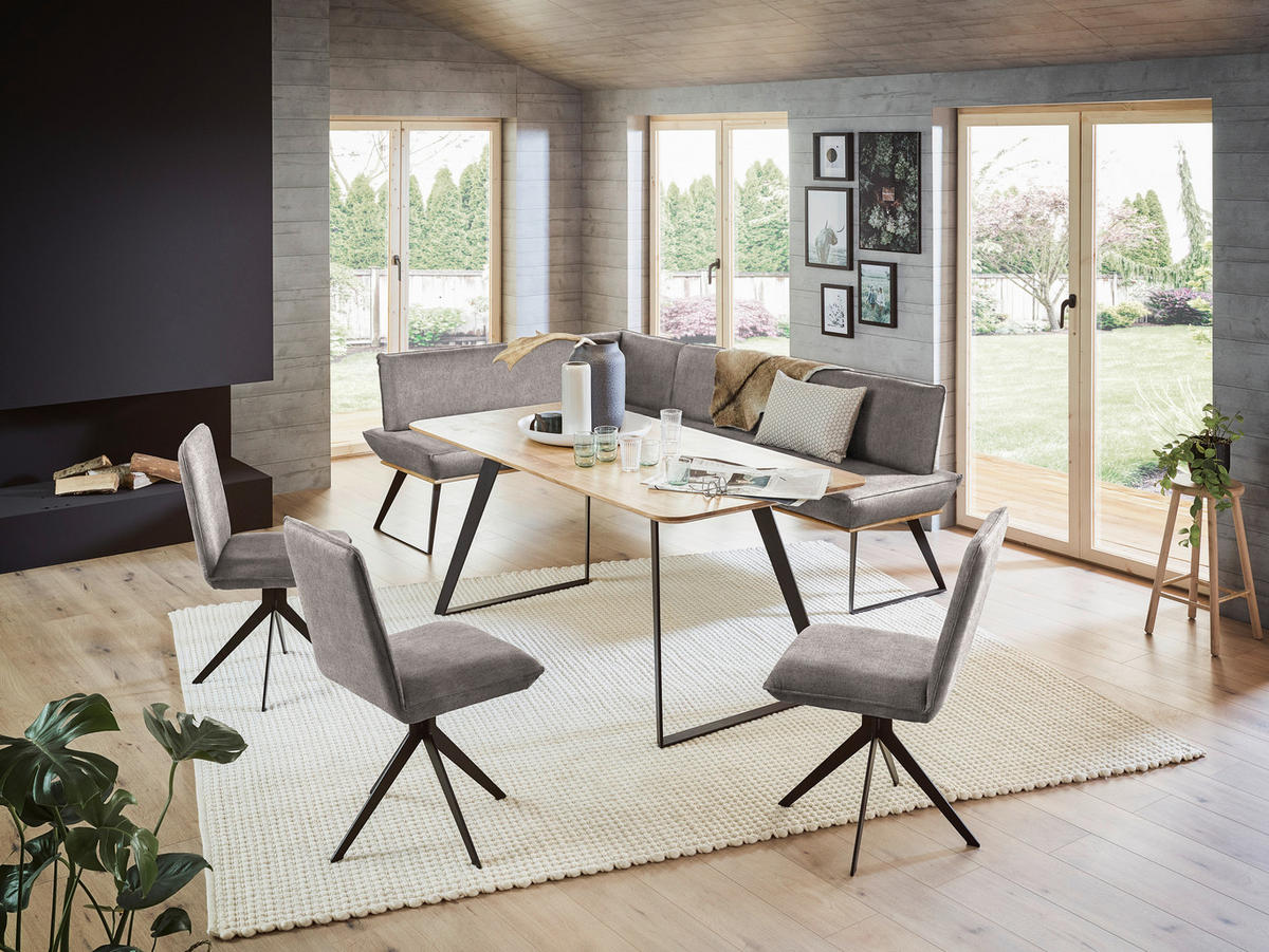 ECKBANK 203/163 cm Webstoff Schwarz, Eichefarben, Hellbraun Eiche massiv Metall   - Hellbraun/Eichefarben, Design, Holz/Textil (203/163cm) - Voleo